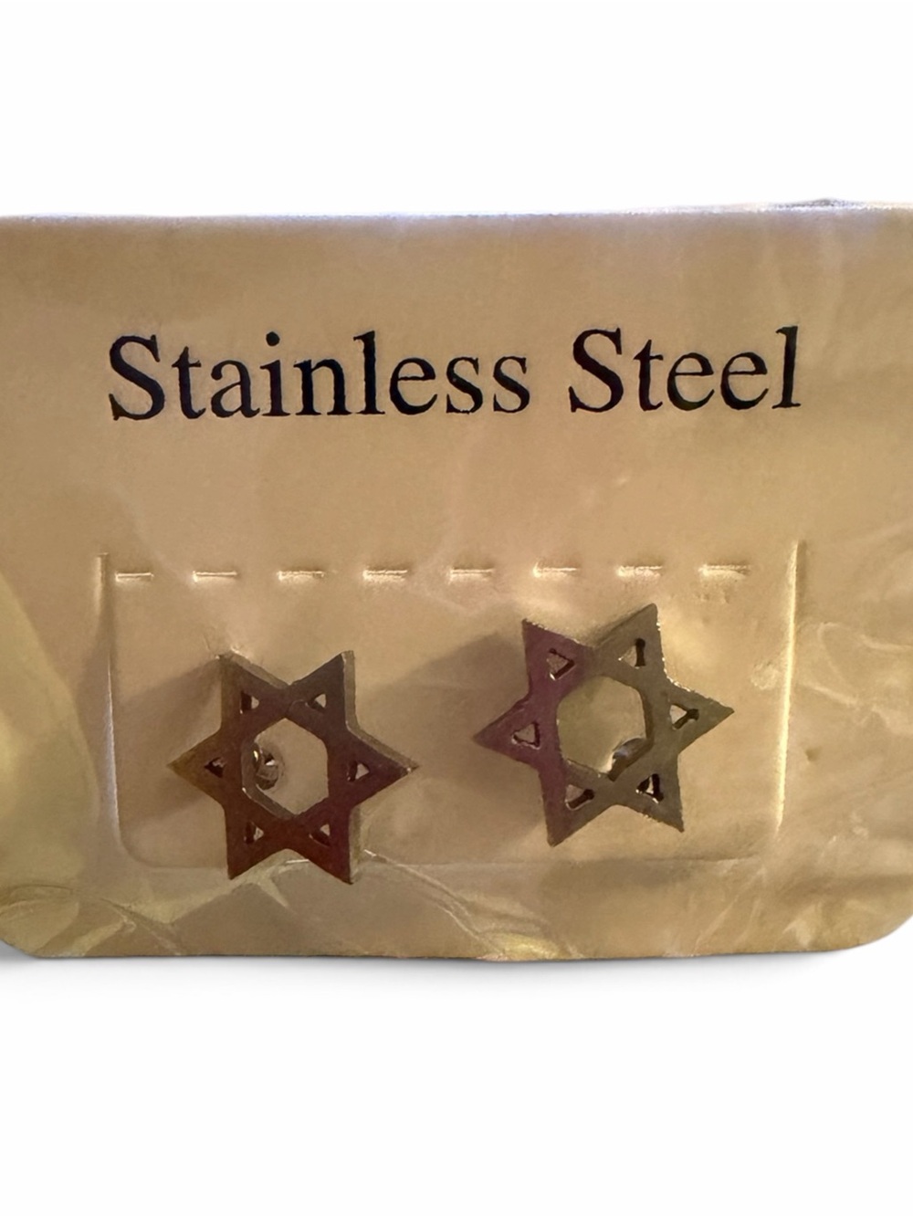 Stainless Steel Star of David Stud Earrings - Silver Tone